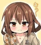  :t blush brown_eyes brown_hair commentary_request floral_print hair_ornament hairclip ikazuchi_(kantai_collection) japanese_clothes kantai_collection kimono looking_at_viewer lowres oshiruko_(uminekotei) short_hair solo tears translation_request yukata 
