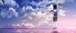  bad_id bad_pixiv_id black_hair cloud from_behind haguro_(kantai_collection) horizon kantai_collection kleinlight ocean outstretched_arm scenery skirt sky solo sunrise white_legwear 