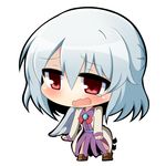  bow bowtie chibi dress jacket kishin_sagume long_sleeves open_clothes open_mouth purple_dress red_eyes shirt short_hair silver_hair single_wing solo tears touhou twumi wings 