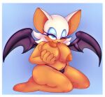 anthro areola bat bat_wings big_breasts big_ears black_nose blue_background blue_eyes blue_eyeshadow border breasts brown_areola brown_nipples clothed clothing eyelashes eyeshadow featureless_feet feet female front_view fur hi_res makeup mammal membrane_(anatomy) membranous_wings mostly_nude navel nipple_fetish nipple_play nipple_suck nipples one_eye_closed orange_body orange_fur purple_clothing purple_thong purple_underwear purple_wings rouge_the_bat sega self_suckle simple_background solo sonic_the_hedgehog_(series) sucking thick_thighs thong thong_only topless tsunderebolt underwear underwear_only white_body white_border white_fur wide_hips wings