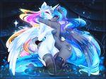  abstract_background absurd_res anthro anthrofied blue_hair blue_skin breasts clothing crown cutie_mark duo equine female friendship_is_magic hair half-closed_eyes hi_res high_heels horn horse hug kneeling koveliana legwear looking_at_viewer mammal multicolored_hair my_little_pony nude pony princess_celestia_(mlp) princess_luna_(mlp) smile thigh_highs two_tone_hair white_skin wings 