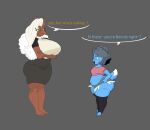 anthro big_breasts big_butt blue_body bonnie_(bonnie-lubie) bottomwear breasts brown_body butt clothing color_coded_text crossed_arms dialogue duo english_text eyelashes eyelashes_through_hair eyewear female female_anthro fur generation_1_pokemon glasses grey_background grey_hair hair hi_res huge_breasts hypno_(pokemon) mammal monotone_background navel nintendo pencil_skirt plubo_the_monstersmith pointy_nose pokemon pokemon_(species) side_view simple_background skirt speech_bubble tail talking_to_another text thick_thighs topwear translucent translucent_hair wearing_glasses white_body white_fur white_hair