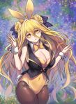  1girl :o animal_ear_hairband animal_ears blonde_hair bow bowtie breasts brown_pantyhose cleavage commentary_request cowboy_shot date_a_live detached_collar double_bun fake_animal_ears hair_between_eyes hair_bun hairband hoshimiya_mukuro long_hair long_hair_between_eyes looking_at_viewer open_mouth pantyhose playboy_bunny rabbit_ear_hairband rabbit_ears ryo_(sora-ryu) solo very_long_hair white_wrist_cuffs wrist_cuffs yellow_bow yellow_bowtie yellow_eyes 
