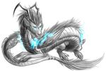  2015 blue_eyes dragon eastern_dragon feral glowing glowing_eyes horn magic markings noodle_dragon piercing ratte sebun simple_background solo wings 