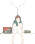  antennae barefoot brown_eyes brown_hair capri_pants chin_rest expressionless full_body gake_no_ue_no_ponyo generator jas knees_together_feet_apart lisa_(ponyo) looking_at_viewer pants radio shirt short_hair sitting solo studio_ghibli white_background 