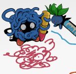  24guyh blush commentary_request cosmetics drawing_(action) drawing_(object) holding holding_lipstick_tube lipstick_tube no_humans oddish pokemon pokemon_(creature) pokemon_focus simple_background tangela tentacles white_background 