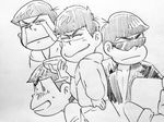  crying cup drinking_glass eyebrows graphite_(medium) greyscale hand_on_hip jacket looking_back male_focus matsumoto_(5okuen) matsuno_karamatsu messy_hair monochrome multiple_boys multiple_persona osomatsu-kun osomatsu-san robe sketch sunglasses tears traditional_media wine_glass 