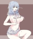  1girl alternate_costume backless_outfit backless_sweater bottomless breasts chocolate chocolate_on_body chocolate_on_face dated dress food food_on_body food_on_face genderswap genderswap_(mtf) hand_on_own_chest happy_valentine holding_cloth houkiri_nemu large_breasts looking_at_viewer messy_hair naked_sweater navel nipples open_mouth pale_skin presenting_breasts ribbed_sweater sitting sketch smile solo sweater sweater_dress thighs tsukihime tsukihime_(remake) turtleneck turtleneck_sweater virgin_killer_sweater vlov_arkhangel white_hair 