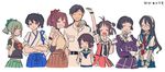  6+girls admiral_(kantai_collection) black_hair brown_hair crossed_arms deco_(geigeki_honey) glasses gloves grey_hair grin hairband hip_vent ise_(kantai_collection) japanese_clothes kaga_(kantai_collection) kantai_collection miyuki_(kantai_collection) multiple_girls myoukou_(kantai_collection) naka_(kantai_collection) one_eye_closed ooyodo_(kantai_collection) ponytail remodel_(kantai_collection) school_uniform serafuku smile translated uniform v yamamoto_keigo yuubari_(kantai_collection) 