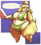 2026 accessory animal_crossing anthro artist_name bell bell_accessory belly belly_squish big_belly big_breasts black_eyebrows black_nose black_sclera blonde_hair blue_background breasts canid canine canis chubby_cheeks clothing colored dessert dialogue digital_media_(artwork) domestic_dog doughnut doughnut_box eating eating_doughnut eating_food english_text eyebrows female food green_clothing green_topwear green_underwear hair hair_accessory hairband hi_res huge_belly huge_breasts huge_thighs isabelle_(animal_crossing) lazy_dogg0 mammal multicolored_body navel nintendo obese obese_anthro obese_female overweight overweight_anthro overweight_female pastry red_hairband shaded shih_tzu simple_background smile solo squish tail tan_body tan_tail text thick_thighs thought_bubble three-quarter_view tight_clothing topwear toy_dog two_tone_body two_tone_tail underwear white_background white_eyes yellow_body yellow_ears yellow_tail