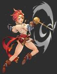  ass bae_yamile blue_eyes blurry depth_of_field eyepatch fang fencing gauntlets highres open_mouth rapier red_hair short_hair solo sword weapon 