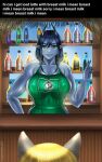 5_fingers alcohol anthro apron apron_only athletic athletic_anthro athletic_female bangs bar bar_counter barista beach beach_bar beverage biceps big_breasts black_horn blonde_hair blue_body blue_hair blue_mouth blue_scales blurred_character blurred_foreground bottle breasts clothed clothed_breasts clothing coffee container counter detailed_background digital_media_(artwork) domestic_cat dragon dragon_horn duo eliana-asato ena_(eliana) english_text eyebrows fangs felid feline felis female fingers front_view fur furniture gesture glistening glistening_body glistening_scales green_apron green_clothing green_eyes grey_body grey_fur gynomorph_(lore) hair hand_gesture hi_res horizon horn huge_breasts i_mean_breast_milk long_hair long_nails looking_at_another mammal meme mostly_nude muscular muscular_anthro muscular_arms muscular_female mythological_creature mythological_scalie mythology nature nipples nipples_visible_through_clothing open_mouth open_smile outside pointing pointing_up pointy_ears pupils scales scalie sea seaside shelf sky slit_pupils smile summer syrup teeth text thatch water wingless_dragon