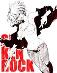  bad_id bad_pixiv_id breasts cleavage kim_kae-lyn knife koshika_rina medium_breasts monochrome open_mouth short_hair solo sun-ken_rock 