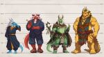 absurd_res anthro asian_clothing beard belt blue_body book bottomwear cape chinese_clothing chinese_dress clothed clothing dragon dress east_asian_clothing eastern_dragon eyewear facial_hair facial_spikes footwear fur glasses green_body group hi_res horn japanese_clothing kemono loincloth lowerkuo male model_sheet mythological_creature mythological_scalie mythology red_body sandals scalie shoes smile smoking_pipe spikes spikes_(anatomy) staff standing tail topwear tribal tribal_clothing white_body white_fur