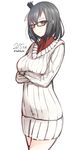  3 bad_id bad_pixiv_id bespectacled black_hair dated glasses highres kantai_collection nekobaka number red_eyes ribbed_sweater short_hair solo sweater yamashiro_(kantai_collection) 