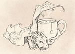  ambiguous_gender beverage black_and_white claws cup cute dragon firebirddragon food micro monochrome smile solo steam tea wings 