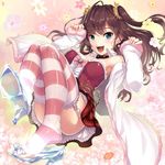  :d ahoge bad_id bad_twitter_id bare_shoulders blue_eyes blush brown_hair convenient_leg detached_sleeves dress earrings flower full_body fur_trim garter_straps glass_slipper hi-ho- high_heels ichinose_shiki idolmaster idolmaster_cinderella_girls jewelry labcoat long_hair off_shoulder open_mouth pink shiny shiny_clothes shoe_dangle sleeves_past_wrists smile solo strapless strapless_dress striped striped_legwear thighhighs two_side_up 