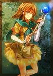  brown_hair elbow_gloves fire_emblem fire_emblem:_akatsuki_no_megami fire_emblem:_souen_no_kiseki gloves green_eyes hair_tubes mist_(fire_emblem) open_mouth sakuno_shion short_hair skirt solo staff white_gloves 