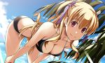  alisa_reinford bad_id bad_pixiv_id bikini blonde_hair blush breasts cleavage eiyuu_densetsu long_hair looking_at_viewer medium_breasts red_eyes sen_no_kiseki shikei smile solo swimsuit 