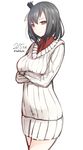  bad_id bad_pixiv_id black_hair breasts crossed_arms dated highres kantai_collection medium_breasts nekobaka red_eyes ribbed_sweater short_hair solo sweater yamashiro_(kantai_collection) 