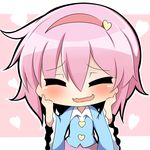  blush bow chibi embarrassed hair_bow hands_on_own_face komeiji_satori pink_hair sash solo touhou twumi wavy_mouth wide_sleeves 