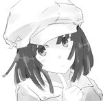  bakemonogatari cabbie_hat finger_to_face gedou_(ge_ge_gedou) greyscale hat looking_at_viewer monochrome monogatari_(series) sengoku_nadeko short_hair solo upper_body 