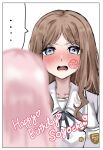  ... 2girls bang_dream! bang_dream!_it's_mygo!!!!! blue_eyes blush border brown_hair chihaya_anon commentary_request detached_sleeves extreme_yuri_buta facial_mark happy_birthday highres long_hair looking_at_viewer multiple_girls nagasaki_soyo open_mouth pink_hair school_uniform spoken_ellipsis teeth translated tsukinomori_school_uniform upper_teeth_only white_border 