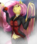  anthro apple bat_pony bat_wing belt big_breasts breasts clothing equine fangs female flutterbat_(mlp) fluttershy_(mlp) friendship_is_magic fruit gloves halloween holidays horse jeans madacon mammal my_little_pony navel necklace pony red_eyes solo vampire 