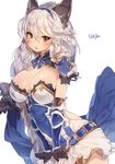  animal_ears armor bad_id bad_pixiv_id breasts brown_eyes cleavage erune gloves granblue_fantasy heles huge_breasts silver_hair skirt solo sukja 