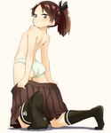  abe_kanari brown_hair commentary_request flat_chest kantai_collection nipples panties ponytail shikinami_(kantai_collection) skirt solo topless underwear undressing white_panties 