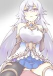  1boy 1girl akara_kai asymmetrical_legwear bad_id bad_pixiv_id blue_gem blue_skirt breasts cleavage_cutout clothing_cutout cowgirl_position empty_eyes gem grimms_notes hand_up hetero highres large_breasts looking_at_viewer magic_mirror_(grimms_notes) mismatched_legwear parted_lips sex single_thighhigh skirt solo_focus straddling thighhighs vaginal white_thighhighs 