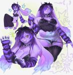  2026 2_horns 5_fingers :3 accessory anthro arm_warmers armwear band-aid band-aid_on_face band-aid_on_nose bandage bandage_on_face bandage_on_nose bare_shoulders big_breasts black_bra black_clothing black_corset black_hair black_panties black_thong black_underwear blep bra breast_markings breast_squish breasts brown_eyes bust_portrait chest_tuft chibi claws cleavage clothed clothing clothing_pull collar curled_fingers demon digit_ring dimple dreadlocks emanata eyelashes eyeliner facial_piercing fangs female finger_claws finger_ring fingerless_armwear fingers fur furrowed_eyebrows gradient_ears hair hair_accessory hi_res highlights_(coloring) horn humanoid_hands jewelry lace_stockings lagomorph leporid lip_piercing lip_ring long_ears low-angle_view makeup mammal markings mascara medium_hair mischievous_smile mole_under_eye multiple_poses navel navel_piercing one_fang open_mouth open_smile panties pattern_arm_warmers pattern_armwear pattern_background pattern_clothing piercing portrait pose pubes purple_body purple_fur purple_highlights purple_horn purple_stripes rabbit rabbit_ears raised_hand removing_underwear ring_piercing salem_(wolfertinger) shaded simple_background smile soft_shading solo spade_tail spiked_collar spikes squish standing star star_(marking) striped_arm_warmers striped_armwear striped_clothing stripes tail teeth thong thong_pull three-quarter_view toeless_legwear toeless_thigh_highs tongue tongue_out trans_(lore) trans_man_(lore) tuft underwear underwear_pull wolfertinger womb_tattoo y_nose 