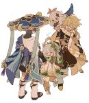  2boys 2girls aether_(genshin_impact) ahoge animal_print anklet armlet armor arms_at_sides asymmetrical_sidelocks bird_print black_bodysuit black_boots black_bridal_gauntlets black_cape black_gloves black_hair black_pants black_sandals black_shirt black_shorts black_sleeves blonde_hair bloomers blue_cape blue_hat blue_jingasa blunt_ends bodysuit boots braid bridal_gauntlets bright_pupils cape closed_eyes colored_tips commentary_request crop_top detached_sleeves diamond_hair_ornament dress earrings eyelashes facing_another feather_earrings feathers floating full_body furisode genshin_impact gloves gold gold_anklet gold_armlet gold_halo gold_ring gold_trim gradient_cape green_hair green_sleeves half_crown_braid halo hands_up happy hat height_difference highres holding_hands iwashi_(iwashi008) japanese_armor japanese_clothes jewelry jingasa kimono kote kurokote leg_warmers levitation long_hair long_sleeves looking_at_another low-braided_long_hair low-tied_long_hair mandala mechanical_halo medium_hair middle_ring multicolored_hair multiple_boys multiple_girls nahida_(genshin_impact) open_mouth paimon_(genshin_impact) pants purple_eyes purple_rope purple_sash romper rope sandals sash scaramouche_(genshin_impact) scarf shirt short_dress shorts shoulder_peek side_cape side_ponytail sidelocks signature socks stirrup_footwear stirrup_legwear streaked_hair tareme tassel toeless_legwear toes turtleneck turtleneck_bodysuit wanderer_(genshin_impact) white_background white_bloomers white_cape white_dress white_hair white_kimono white_leg_warmers white_pupils white_romper white_scarf white_socks white_trim zouri 