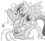  &lt;3 2012 cradeelcin cutie_mark duo equine eye_contact friendship_is_magic greyscale hair horn long_hair mammal monochrome my_little_pony princess_cadance_(mlp) tongue tongue_out trixie_(mlp) unicorn winged_unicorn wings 