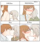  anastasia_(idolmaster) blue_eyes blush bowwow_(hamju94) breasts brown_hair chart idolmaster idolmaster_cinderella_girls kiss kiss_chart korean long_hair love_laika medium_breasts multiple_girls nitta_minami open_mouth short_hair silver_hair translated yuri 