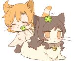  ^_^ ahoge animal animal_collar animal_focus animal_with_hair animalization bell brown_collar brown_hair cat closed_eyes closed_mouth clover collar commentary four-leaf_clover hutaba idolmaster idolmaster_million_live! jitome kitazawa_shiho long_hair neck_bell no_humans orange_eyes orange_hair short_hair simple_background solid_eyes white_background yabuki_kana 