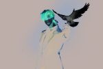  1boy aegyo_sal bird black_background black_gloves black_tailcoat brown_eyes cale_henituse gloves gold_trim highres hurdle00 lapels long_hair long_sleeves looking_at_animal lout_of_count's_family male_focus notched_lapels parted_bangs parted_lips pigeon red_hair simple_background solo upper_body white_bird 