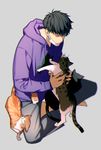  bad_id bad_twitter_id black_hair cat from_above grey_background hood hoodie indian_style male_focus matsuno_ichimatsu mocchiri_oyaji osomatsu-kun osomatsu-san simple_background sitting solo surgical_mask 