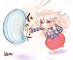  artist_name ball bikuseno blush bow bubble_skirt chibi emphasis_lines expressionless hata_no_kokoro long_hair long_sleeves pink_eyes pink_hair plaid plaid_shirt punching serious shirt sidelocks sketch skirt solo touhou very_long_hair 