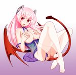  babydoll bat_wings blush breasts commentary_request covering covering_breasts demon_girl demon_tail demon_wings garter_belt horns large_breasts long_hair open_mouth original pink_hair red_eyes smile solo soubee1 strap_slip succubus tail thighhighs underwear wings 