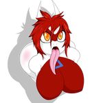  anthro big_breasts breasts dragon feathers female hair latias legendary_pok&eacute;mon lewdtias long_tongue nintendo open_mouth orange_eyes pok&eacute;mon quin-nsfw red_feathers red_hair solo teeth tongue video_games white_feathers 