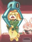  animal_crossing anthro blonde_hair canine dog female fur hair isabelle_(animal_crossing) mammal nintendo pussy solo unknown_artist video_games yellow_fur 