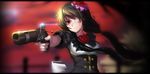  black_hair blood blood_on_face date_a_live eyepatch flower gun hair_flower hair_ornament highres hk_(hk) long_hair red_eyes rose solo tokisaki_kurumi weapon 