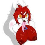  anthro areola big_breasts breasts dragon feathers female hair latias legendary_pok&eacute;mon lewdtias long_tongue nintendo nipples open_mouth orange_eyes pok&eacute;mon puffy_nipples quin-nsfw red_feathers red_hair solo teeth tongue video_games white_feathers 