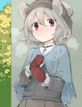  adapted_costume akagashi_hagane alternate_costume animal_ears blush breath capelet cardigan gloves grey_hair hat jewelry long_sleeves mouse_ears nazrin necklace red_eyes red_gloves shirt short_hair skirt solo touhou upper_body 