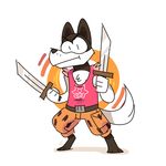  angry canine clothing dog doggo dual_sword holding looking_at_viewer male mammal melee_weapon simple_background solo standing sword undertale unknown_artist video_games weapon 