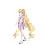  1girl absurdres alternate_costume bikini blonde_hair blue_eyes breasts ciel_(mega_man) commission commissioner_upload eyelashes fingerless_gloves front-tie_bikini_top front-tie_top full_body gloves hair_ornament highres light_smile long_bangs long_hair looking_at_viewer mechanical_ears mega_man_(series) mega_man_zero_(series) navel non-web_source petite ponytail rhan shoes single_fingerless_glove sleeveless small_breasts solo swimsuit thigh_strap thighs transparent_background very_long_hair 