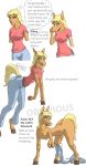  2010 bendzz blonde_hair clothing comic equine female hair hi_res hooves horse human human_to_feral mammal oblivious solo tail_growth transformation wardrobe_malfunction 