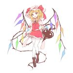  bad_id bad_twitter_id blonde_hair boots cross-laced_footwear crystal flandre_scarlet flat_color full_body hat hat_ribbon lace-up_boots laevatein looking_at_viewer minust mob_cap open_mouth pointy_ears puffy_sleeves red_eyes ribbon shirt short_hair short_sleeves side_ponytail simple_background skirt skirt_set smile solo touhou vest white_background white_legwear wings work_in_progress wrist_cuffs 