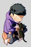  bad_id bad_twitter_id black_hair cat from_above grey_background hood hoodie indian_style jitome male_focus matsuno_ichimatsu mocchiri_oyaji osomatsu-kun osomatsu-san simple_background sitting solo surgical_mask 